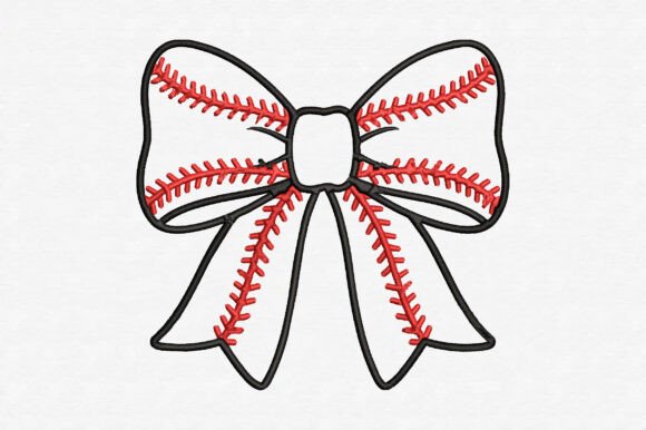 Baseball Ribbon Bow Embroidery Design