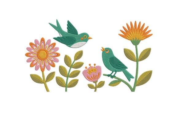 Birds and Flowers Embroidery Design