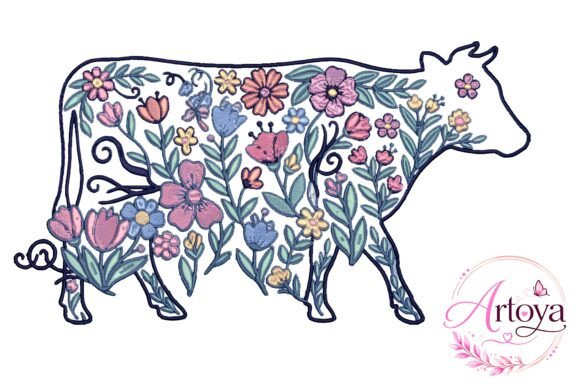 Floral Cow Embroidery Design for Seasonal Collections