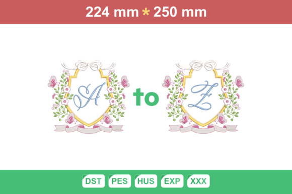 Floral Crest Monogram a-Z Embroidery Set