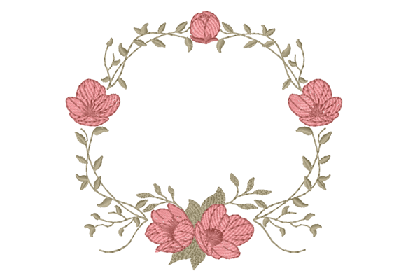 Floral Embroidery Frame with Pink Roses